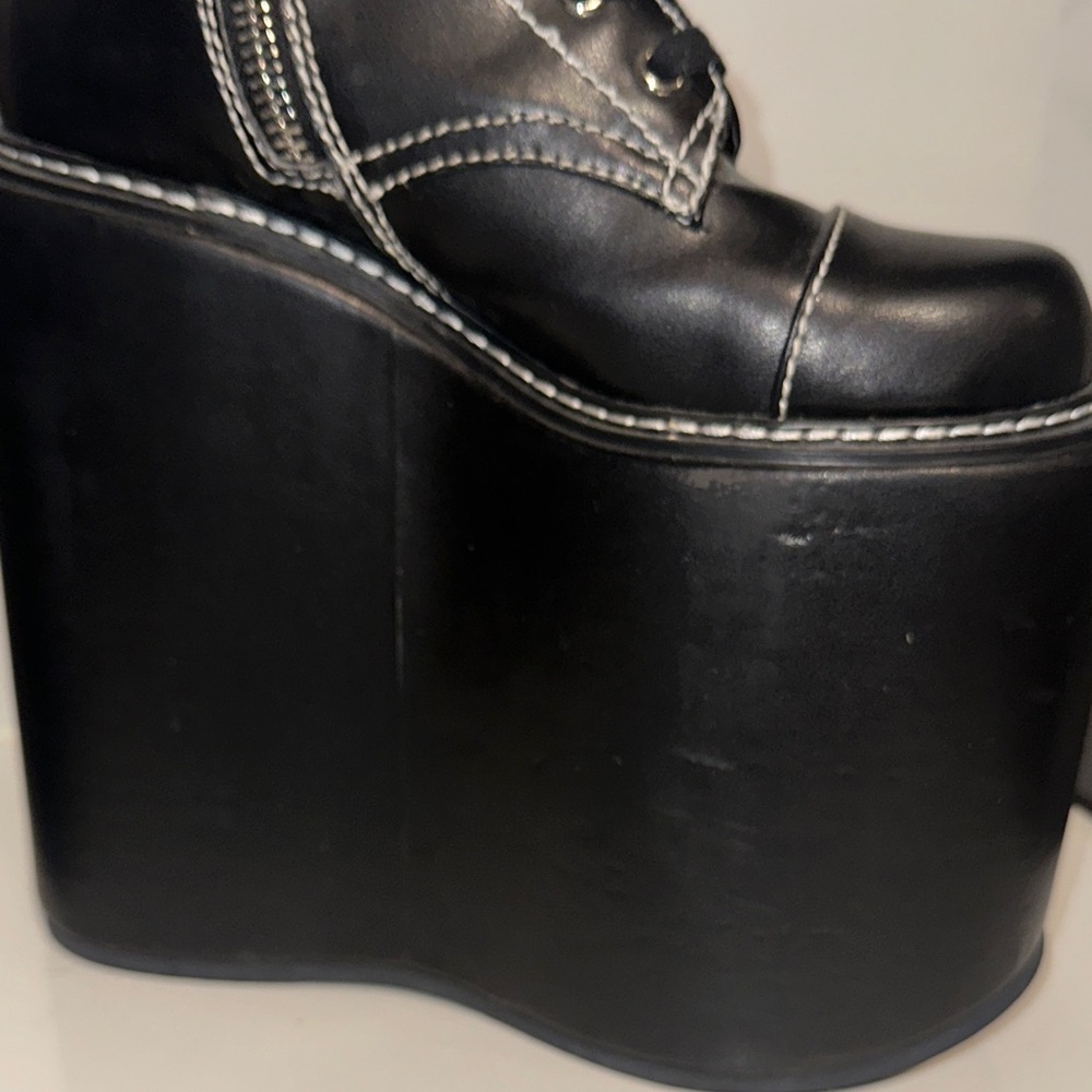 Dolls Kill Never Censored F off Black Platform Boots with Studs - Picture 7 of 11